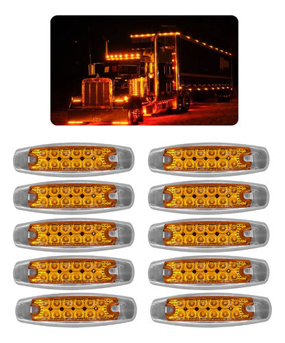 10 Piezas Plafón Lateral Peterbilt Camión 12 Led Con Estrobo