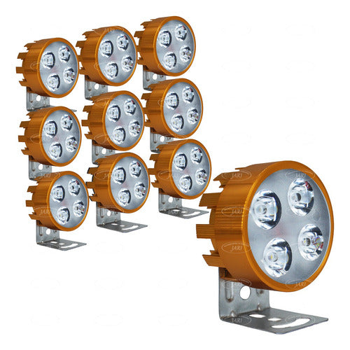 10 Faros 4 Led Redondo 12w Fijo Estrobo Auto Moto Aluminio