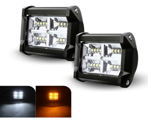 Par Faro 12 Led Dually 4 Paneles Bicolor Fijo Estrobo 12/24v