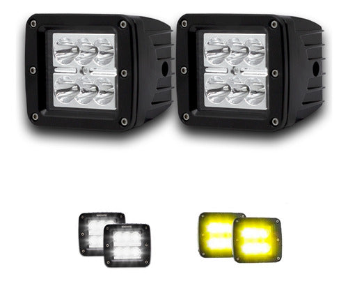 Par Faros Cuadrados 6 Led Fija Estrobo 4x4 Jeep Off Road
