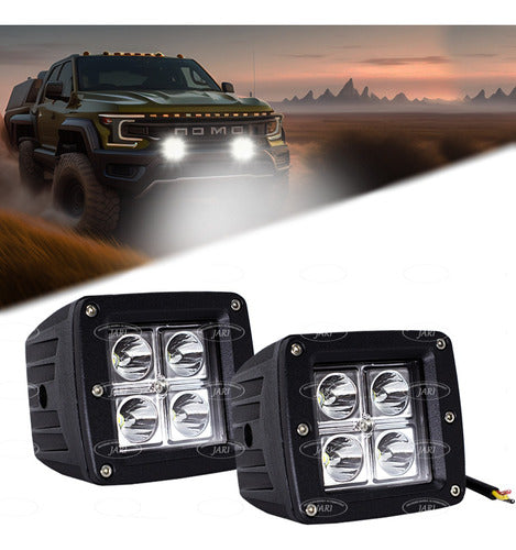 Par Faros Cuadrados 4 Hiper Led Fijo Y Estrobo Auto Moto