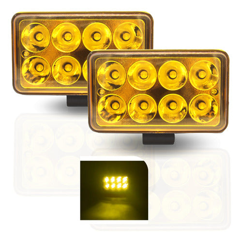 Par Faro Rectangular 8 Led Ámbar Con Lupa