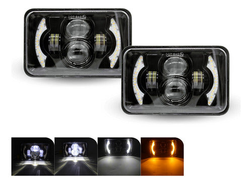Par Faro Unidad Led Lupa 4x6 Alta, Baja, Drl Y Direccional