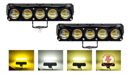 Par Faros Auxiliares 5 Lupas Auto Moto Bicolor Con Estrobo