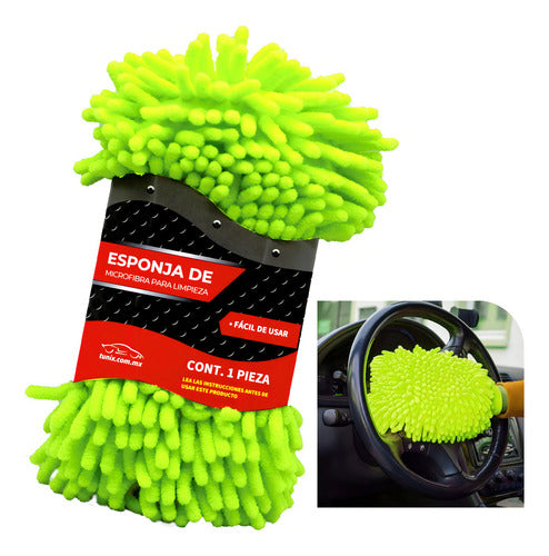 Esponja De Microfibra Chenille 2 En 1 Para Limpieza Auto Color Verde