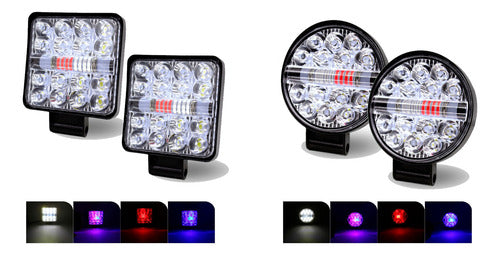 Par Faros 22 O 24 Led Redondo Cuadrado Bicolor Lupa