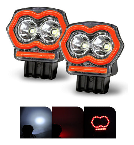 Par Faro Led Ojo Buho Con Aro Led Estrobo Moto Chopper 12v