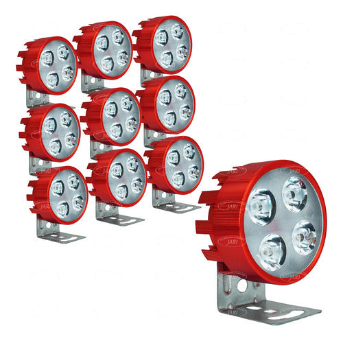 10 Faros 4 Led Redondo 12w Fijo Estrobo Auto Moto Aluminio