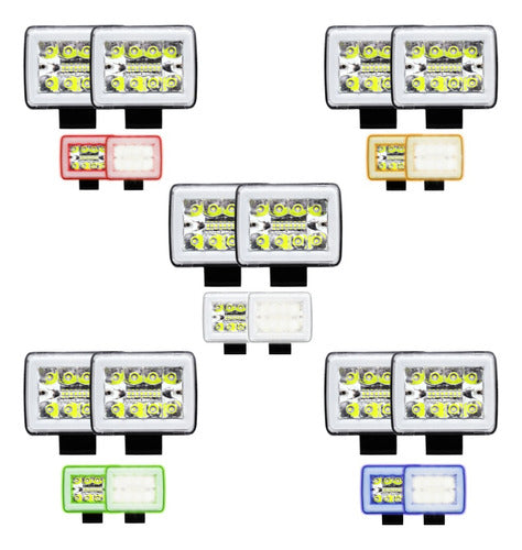 Par Faros 16 Led Auxiliar Fija Estrobo Auto Moto Arillo Gel