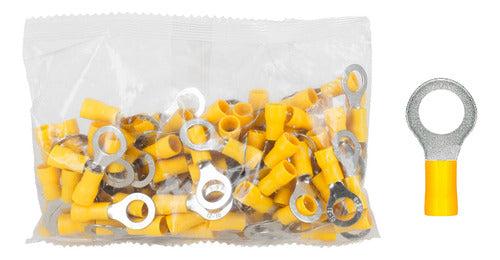 100 Pz Terminales De Ojillo 3/16 (10-12 Awg) Pvc Amarilla