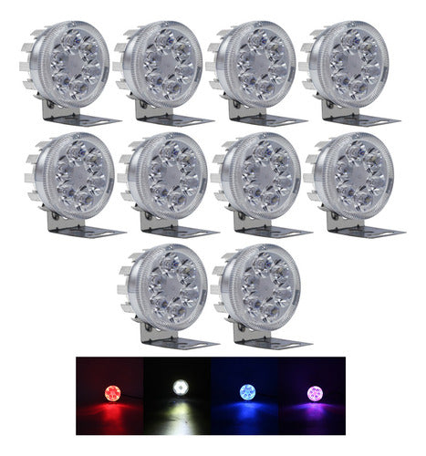 10 Pz Faro Redondo 6 Led Aro Rgb Moto Auto Universal 4x4 12v