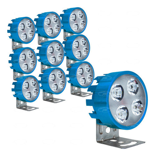 10 Faros 4 Led Redondo 12w Fijo Estrobo Auto Moto Aluminio