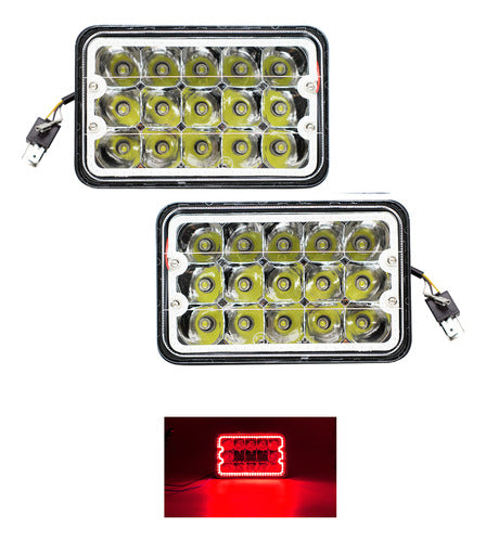 Par Faros Unidad 4x6 15 Led Con Aro Led Alta Y Baja H4