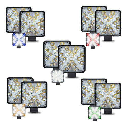 Par Faros Cuadrado 16 Led Slim Fija Estrobo X Gel Colores