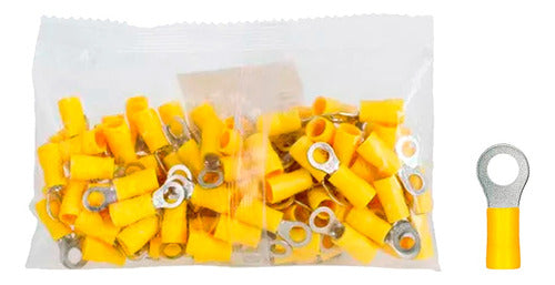 100 Pz Terminales De Ojillo 5/16 (10-12 Awg) Pvc Amarilla