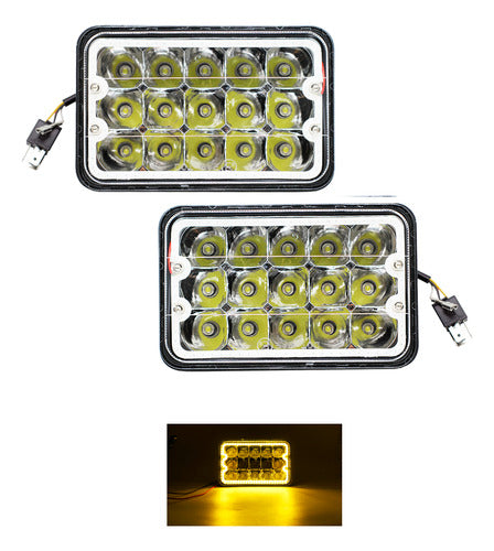Par Faros Unidad 4x6 15 Led Con Aro Led Alta Y Baja H4
