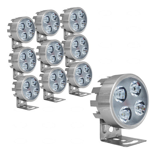 10 Faros 4 Led Redondo 12w Fijo Estrobo Auto Moto Aluminio